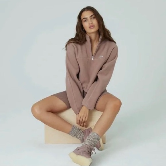 Kith Tops - Kith Women Jorja Cropped Fleece Zip up - Dusty Mauve Pink